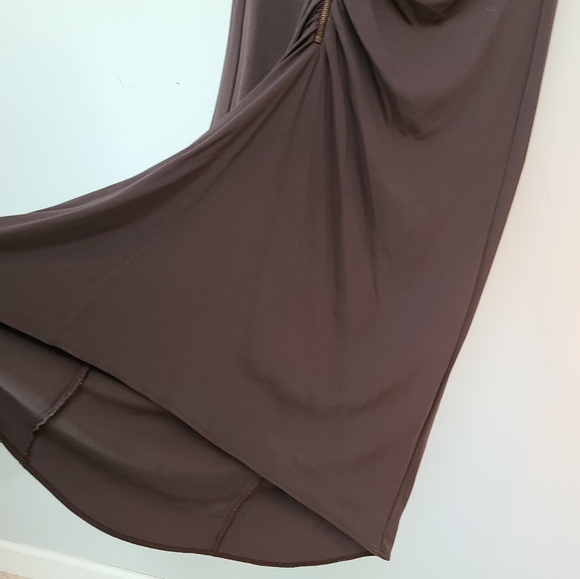 Celine Sable/Gray Ruched Deep V/ Zip Front Dress, Sz 40 - Picture 14 of 16